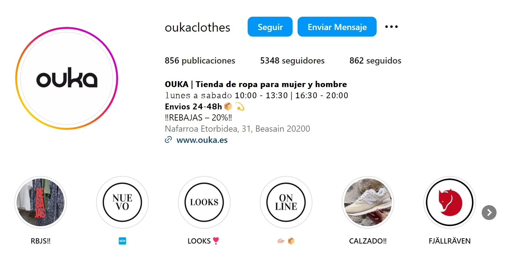 Captura de pantalla del perfil de instagram de Ouka