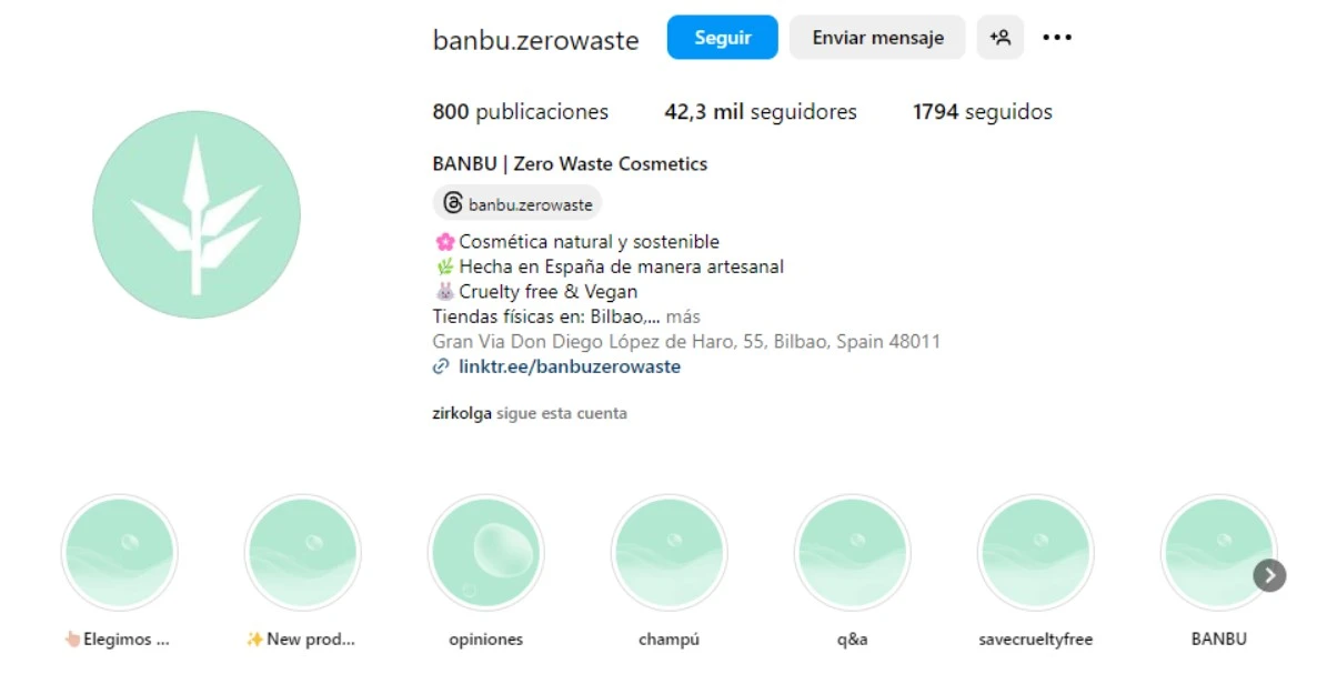 Captura de pantalla del perfil de instagram de Banbu